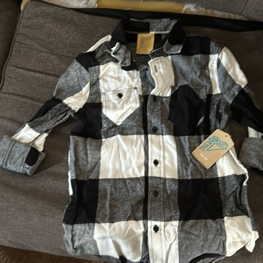 Boys black and white buffalo plaid button down shirt. New with tags!